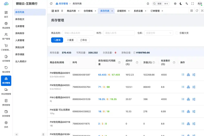 库存列表